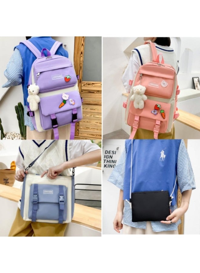Kids Cute Backpack Set for School, 5Pcs Kwaii School Bag Large-capacity, Girls Boys Back to School Book Bag Backpack Blue
