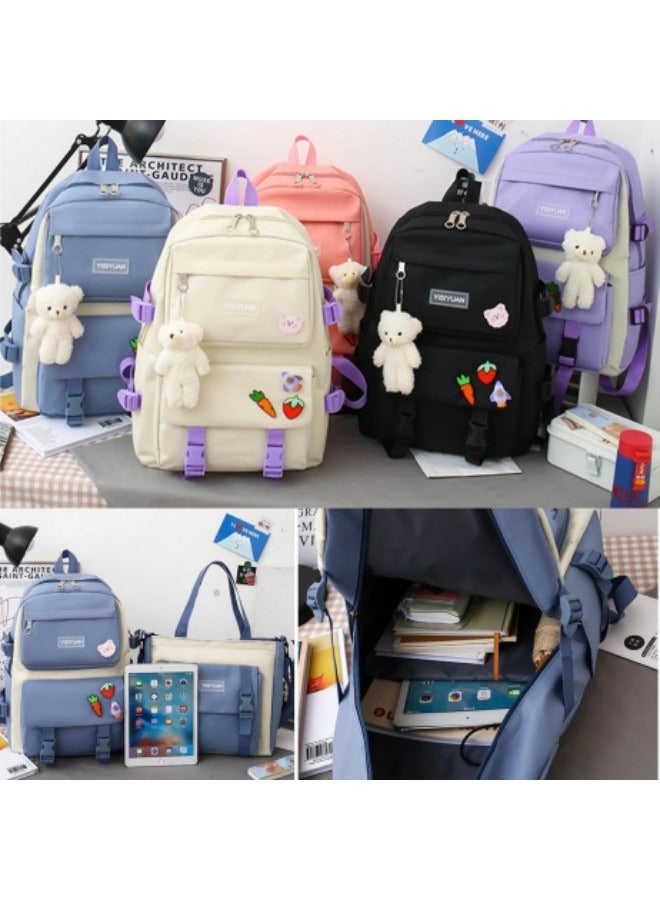 Kids Cute Backpack Set for School, 5Pcs Kwaii School Bag Large-capacity, Girls Boys Back to School Book Bag Backpack Purple