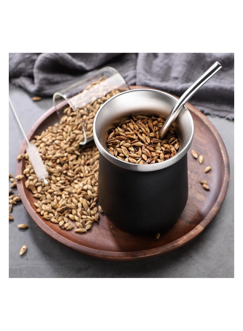 Yerba Mate Cup Stainless Steel And Bombilla Set 8oz Gourd Double Walled Tea With Straw Black Include Cleaning Brush