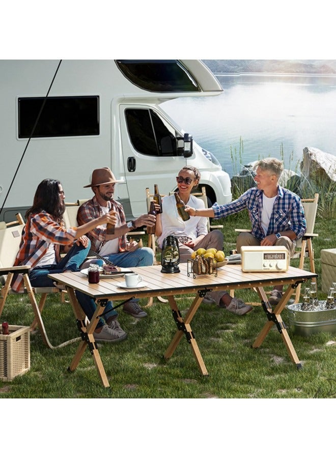 Portable Roll Up Picnic Table with Carry Bag,Folding Camping Tables,Carbon Steel Frame & Wooden Table,Serve for 4-6 Person, 23 * 45 inch