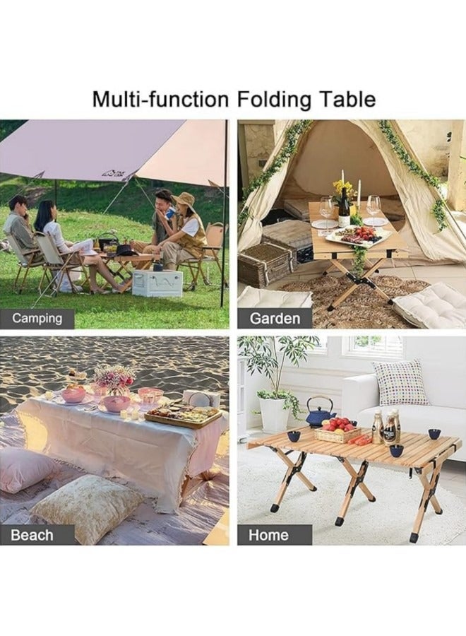 Portable Roll Up Picnic Table with Carry Bag,Folding Camping Tables,Carbon Steel Frame & Wooden Table,Serve for 4-6 Person, 23 * 45 inch