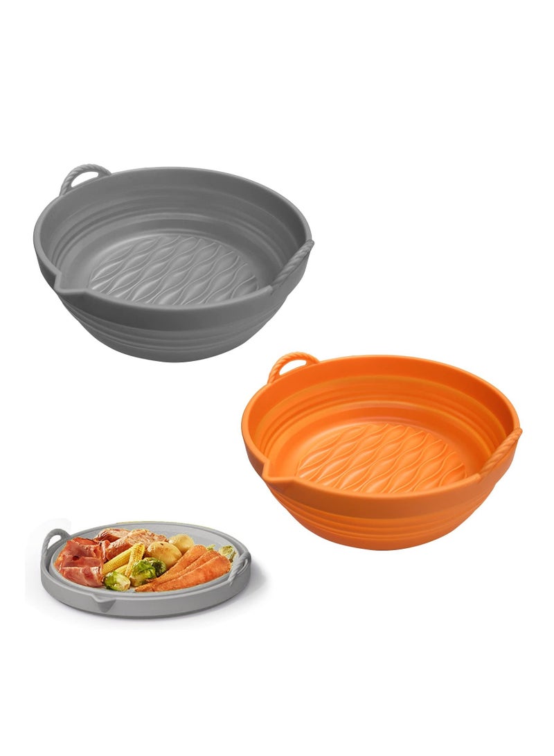 2 Pack Air Fryer Silicone Liners, 7.5 Inches for 3 to 5 Qt Reusable Round Insert Food Safe Basket, Clean and Convenient, Dishwasher Washable Replacement Pot Oven (Gray+Orange)