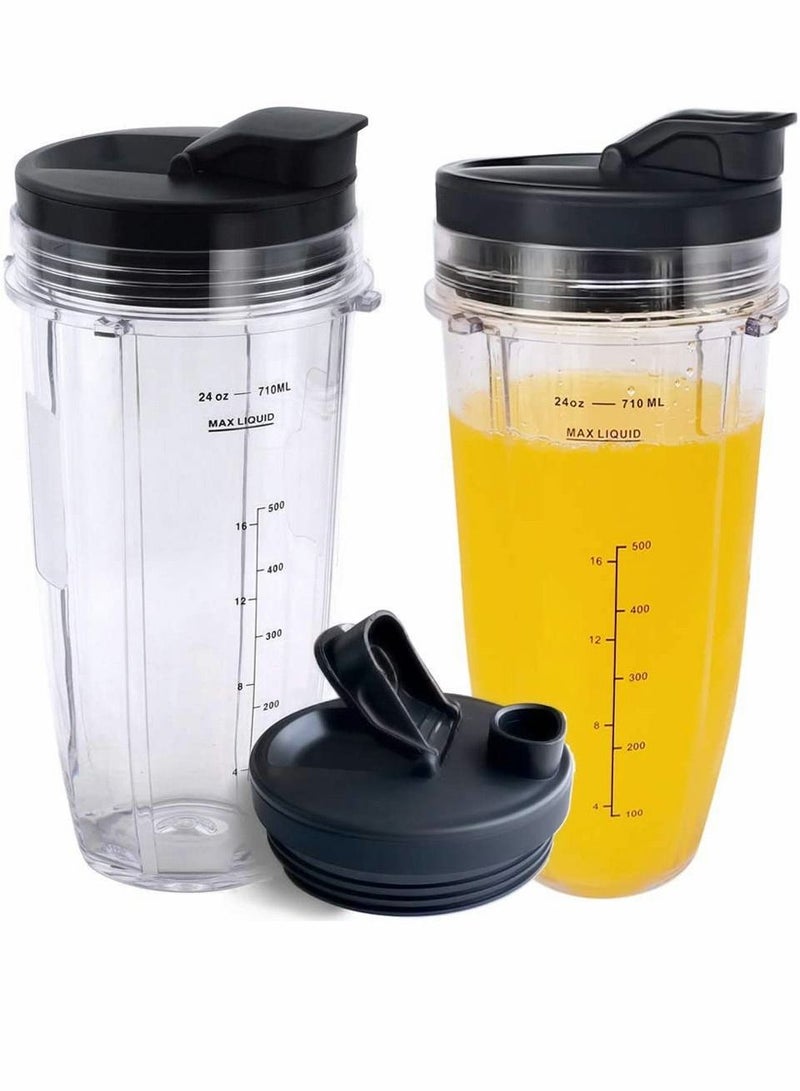 Blender Cup, Replacement for 24oz Nutri Ninja with Sip & Seal Lid, Interchangeable Juicer Accessories, Ninja, 2-Pack