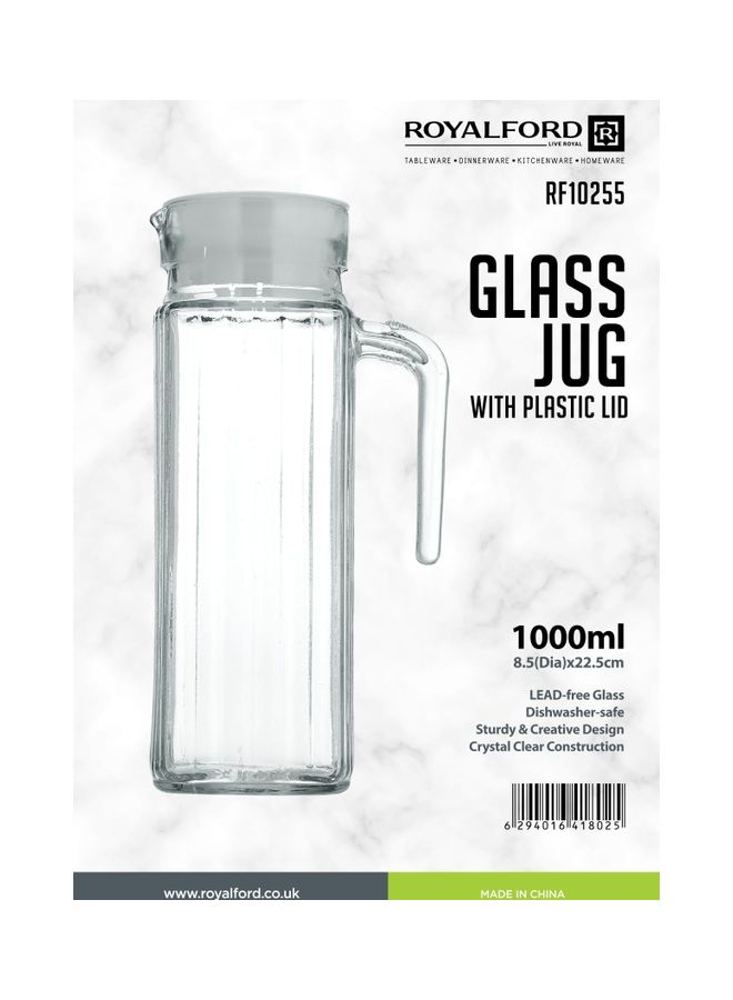 Glass Jug with Plastic Lid, 1000ml Water Jug, RF10255 | Transparent Fridge Water Fruit Juices Liquors Jug with Lid | Ice Tea Pitcher | Beverage Carafe Clear