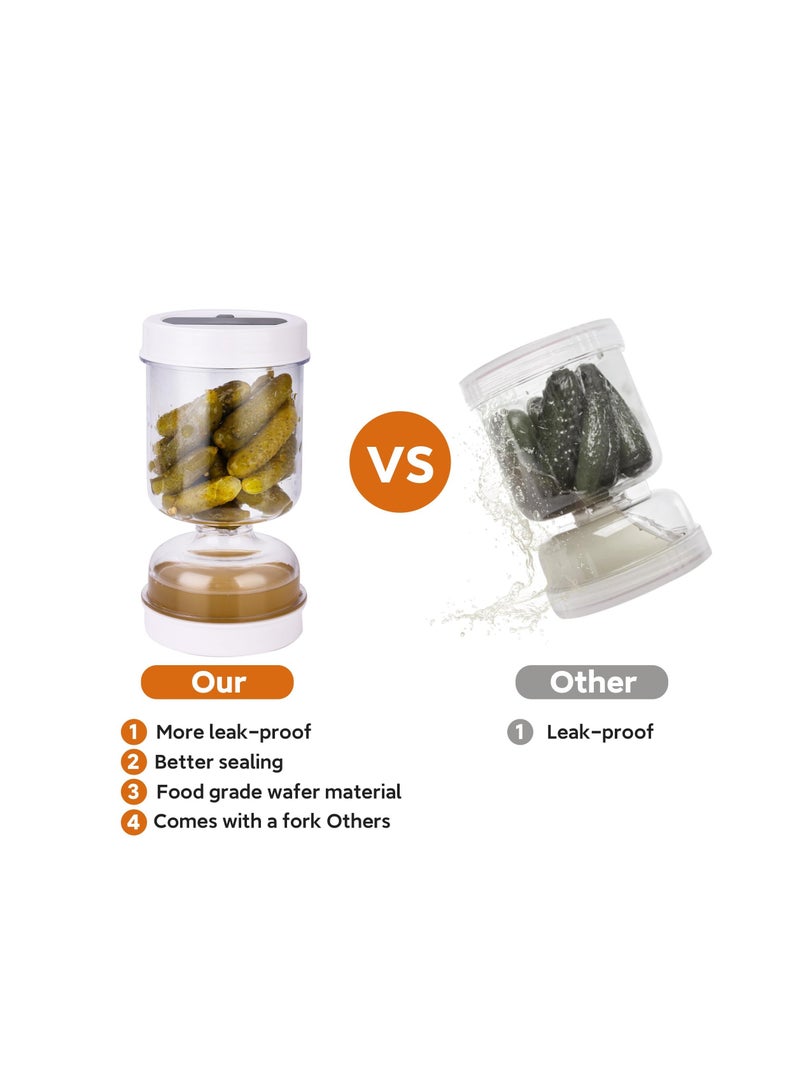 New Upgrade Pickle and Olive Hourglass Jar, with Strainer Flip Wet Dry Juice, Juice Separator, Container, Kimchi Jar for Airtight Food Storage(With a Fork)