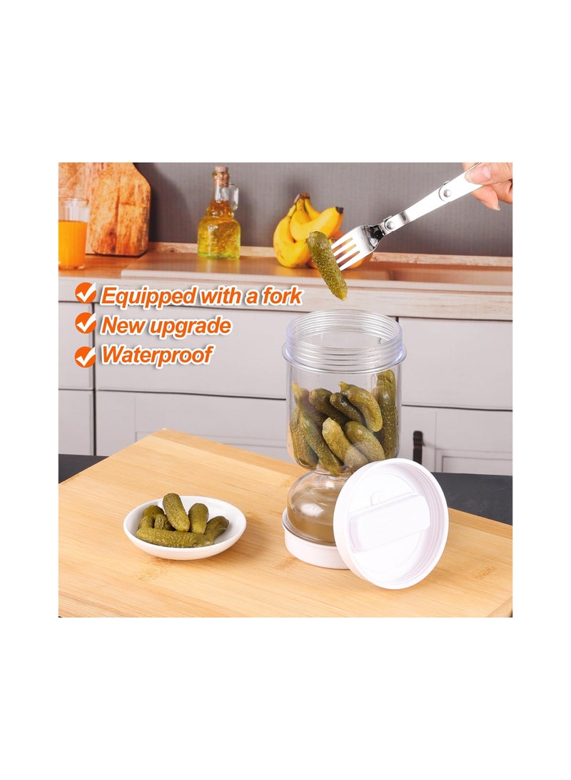 New Upgrade Pickle and Olive Hourglass Jar, with Strainer Flip Wet Dry Juice, Juice Separator, Container, Kimchi Jar for Airtight Food Storage(With a Fork)