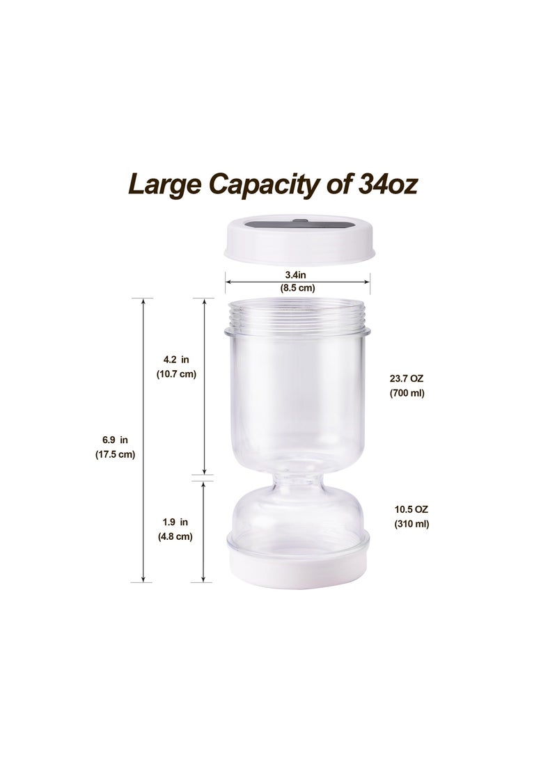 New Upgrade Pickle and Olive Hourglass Jar, with Strainer Flip Wet Dry Juice, Juice Separator, Container, Kimchi Jar for Airtight Food Storage(With a Fork)