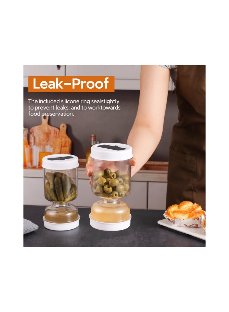New Upgrade Pickle and Olive Hourglass Jar, with Strainer Flip Wet Dry Juice, Juice Separator, Container, Kimchi Jar for Airtight Food Storage(With a Fork)