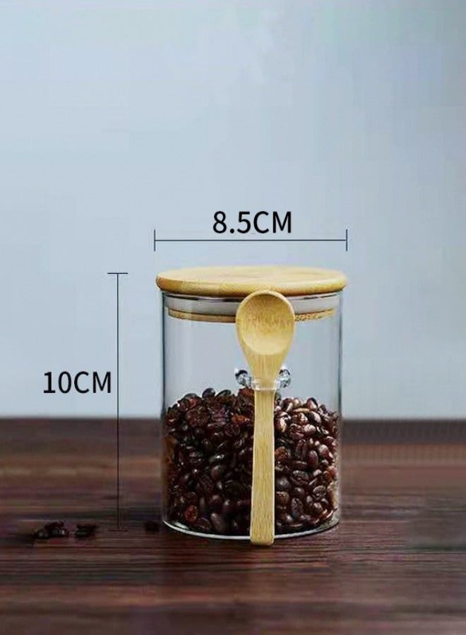 8-Piece Sealed Borosilicate Glass Bamboo Spice Jars with Bamboo Lid and Bamboo Spoon for Candy, Spices, Coffee Beans, Condiments
