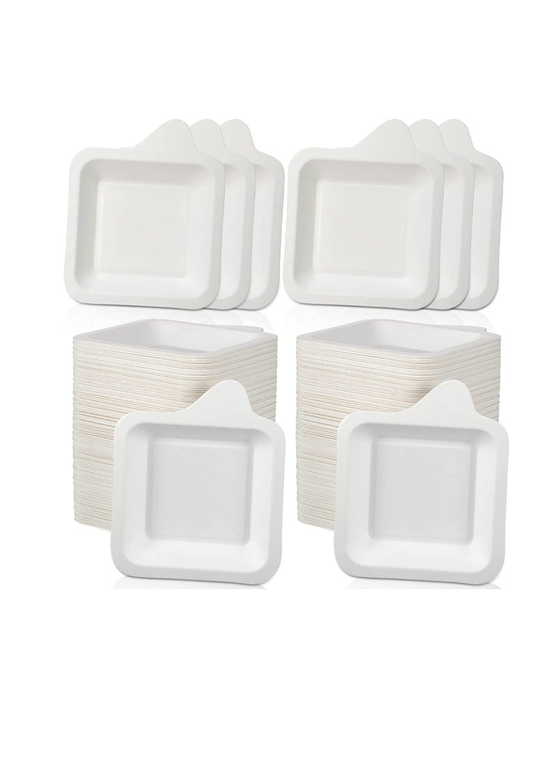 Paper Dessert Plates, Small Disposable Plates Bulk, White Cake Appetizer Square Snack 50PCS