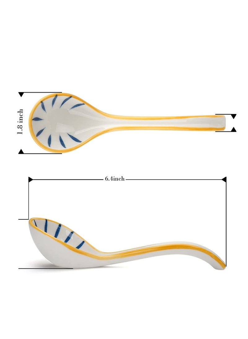 Ceramic Soup Spoons Set of 4, Japanese Style Long Handle Asian Spoon Reusable Table for Ramen Pho Wonton Dumpling