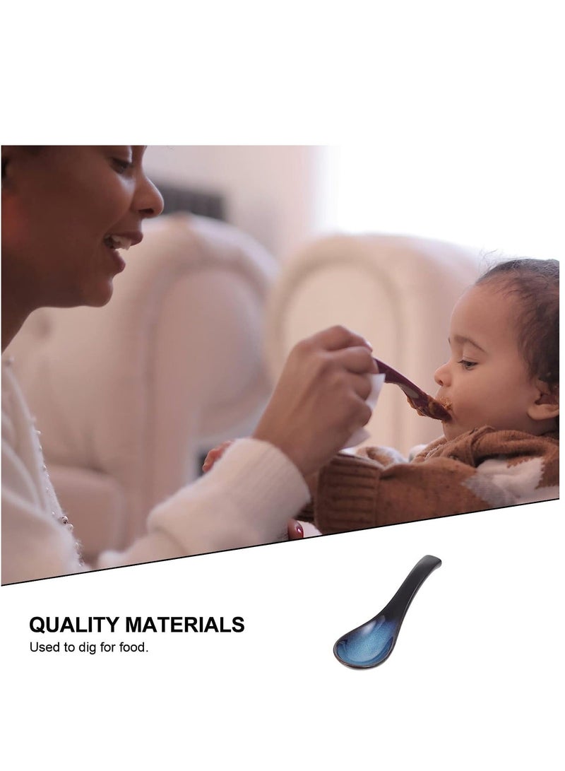 Chinese Ceramic Spoons Soup Ladle Japanese Retro Ramen Rice Portable for Kitchen Cooking Oatmeal Stews Wonton Dumpling Blue Porcelain Spoon 4Pcs