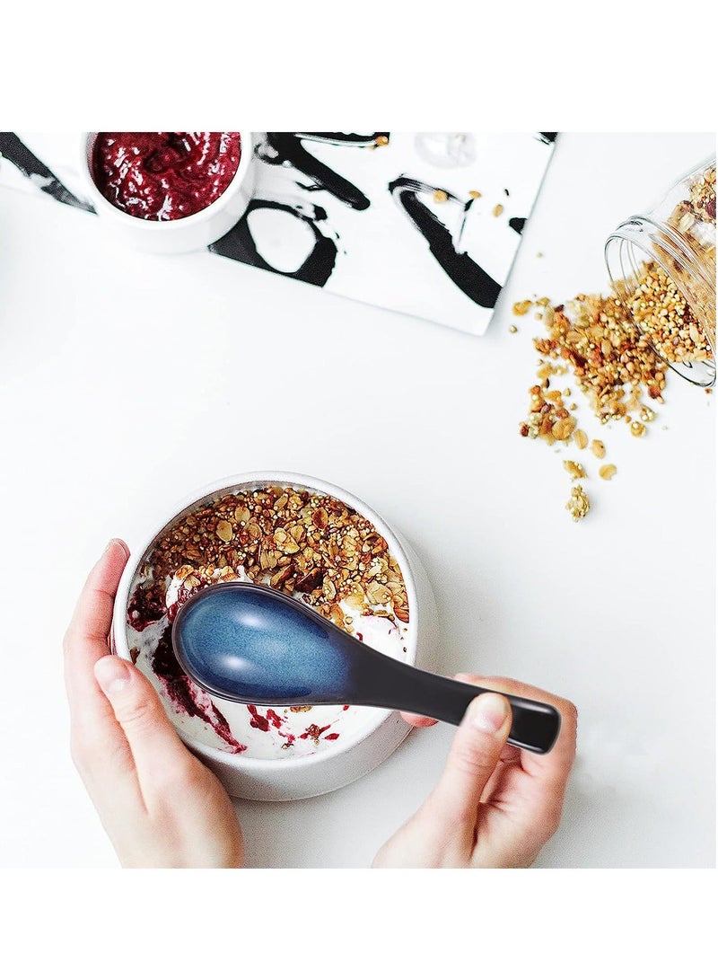 Chinese Ceramic Spoons Soup Ladle Japanese Retro Ramen Rice Portable for Kitchen Cooking Oatmeal Stews Wonton Dumpling Blue Porcelain Spoon 4Pcs