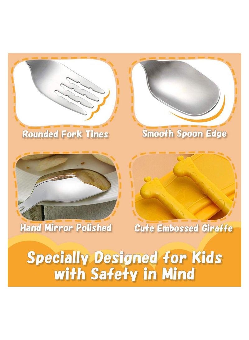 Toddler Fork and Spoon Set Baby Silverware Stainless Steel Kid Utensils Child Flatware for Self Feeding Age 3+