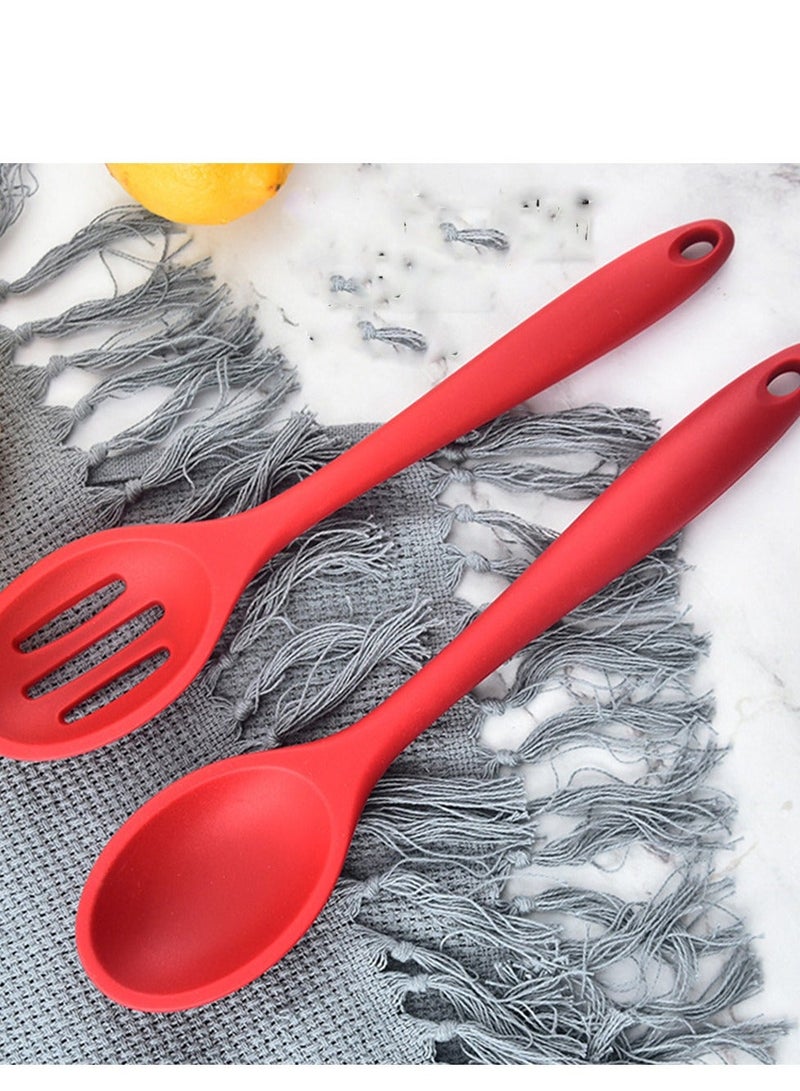 Pack of 4 Large Silicone Cooking Spoons, Kitchen Spoon Set, Pcs Solid Spoons and Slotted Non Stick Basting Spoon,Heat-Resistant Utensils for Mixing,Serving,Draining,Stirring