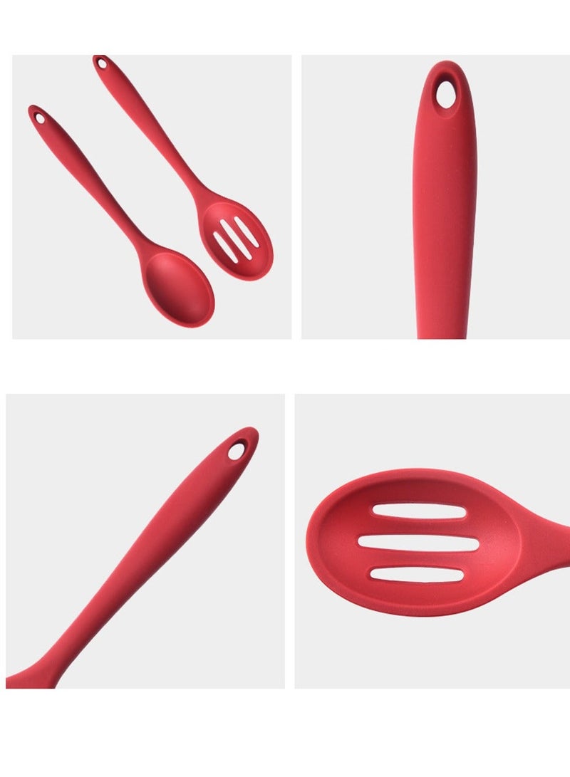 Pack of 4 Large Silicone Cooking Spoons, Kitchen Spoon Set, Pcs Solid Spoons and Slotted Non Stick Basting Spoon,Heat-Resistant Utensils for Mixing,Serving,Draining,Stirring
