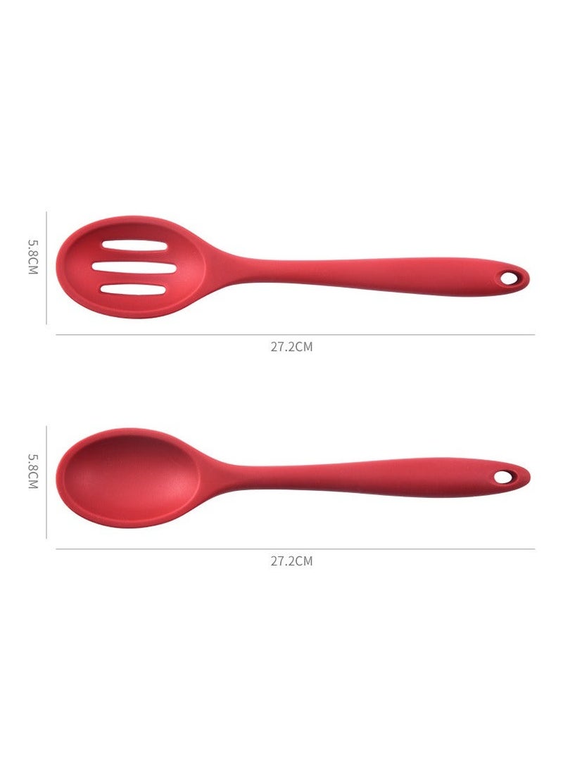 Pack of 4 Large Silicone Cooking Spoons, Kitchen Spoon Set, Pcs Solid Spoons and Slotted Non Stick Basting Spoon,Heat-Resistant Utensils for Mixing,Serving,Draining,Stirring