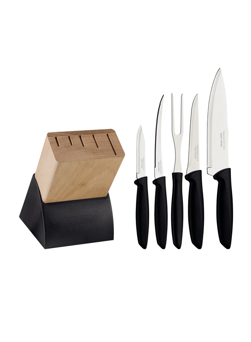 Plenus 6 Pieces Knife and Block Set with Stainless Steel Blade Black Polypropylene Handle