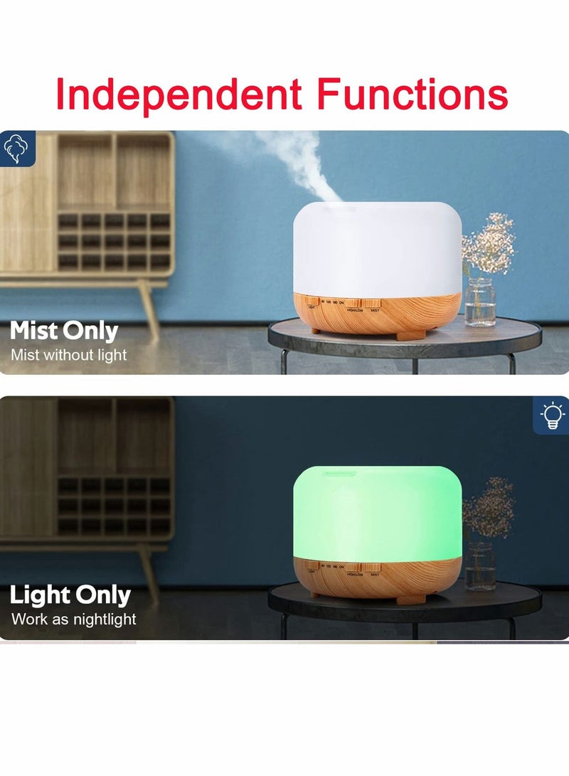 Upgraded Essential Oil Diffuser 500ml Ultrasonic Aromatherapy Air Vaporizer with 7 Color Lights 4 Timer Fragrant Cool Mist Humidifier Auto Shut-off Function for Home Office