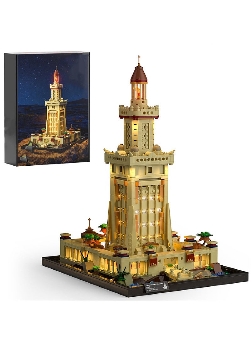Lighthouse Of Alexandria Building Bricks Set 1677 Pcs With LED Lights For Teens And Adults