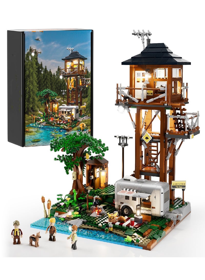 Watchtower Campsite Building Brick Set 1426 PCS With LED Lights For Teens And Adults