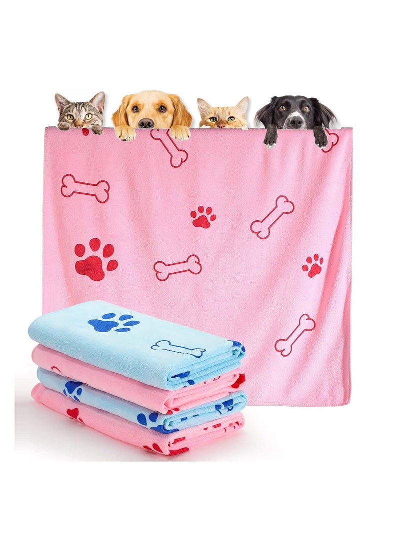 4 Pieces Dog Towels for Drying Dogs Puppy Towel Bulk Microfiber Absorbent Pet Bathing Supplies Quick Paw Medium Cats Pets Shower 23.6 x 39.4 Inch
