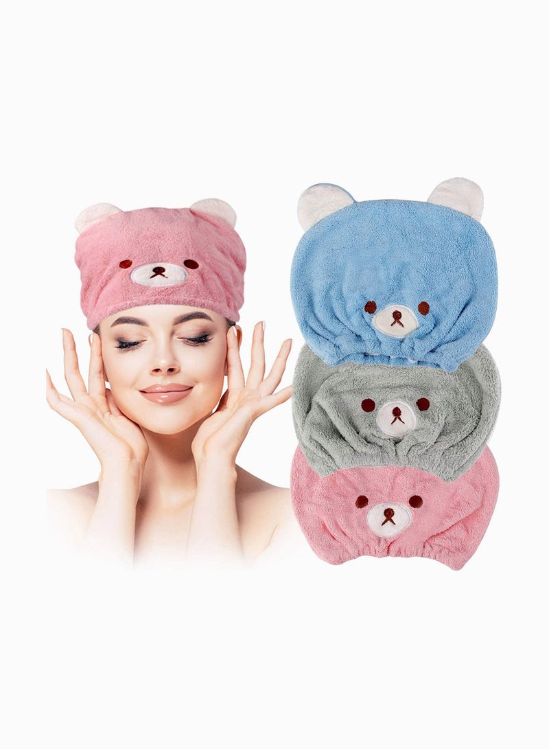 Hair Drying Towel for Kids Girls Soft Absorbent Dry Cap Wrap Head Wraps 3Pcs