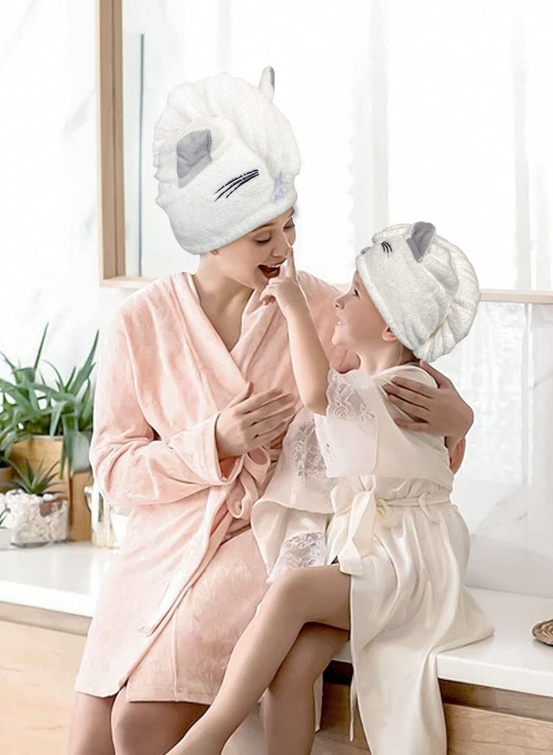 Hair Drying Towel, Microfiber Towel Wrap with Cat Ears, Women's Quick Dry Cap for Women and Kids Girls, Super Fast Absorbent Bath Shower Head Bandana Buttons