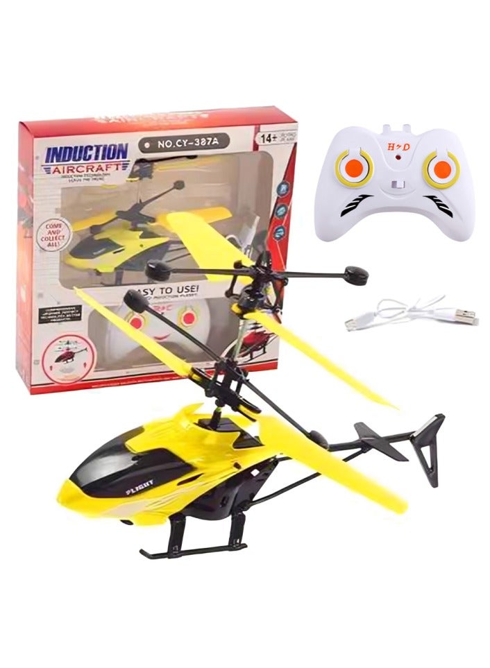 Rc Helicopter, Toy Helicopter With Sensor And Remote Control, Safe Fall-resistant Rechargeable Mini Rc Drone Helicopter For Children, (Yellow)