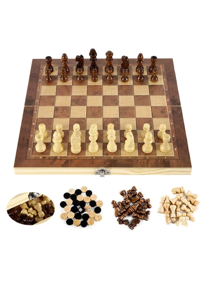 3 In 1 Chess Board Folding Wooden Portable Chess Game Board Wooden Chess Board For Adults Chess Checkers Backgammon