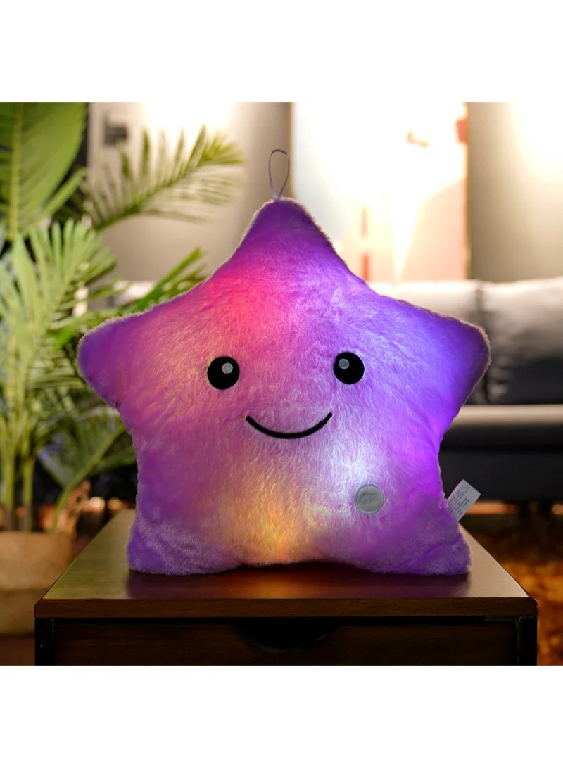 Cute Led Light Star Plush Pillow Stuffed Soft Star Luminous Throw Pillow Cushion With Colorful Light Gift Purple