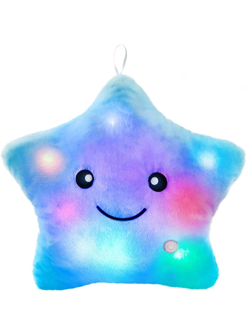 Cute Led Light Star Plush Pillow Stuffed Soft Star Luminous Throw Pillow Cushion With Colorful Light Gift Blue