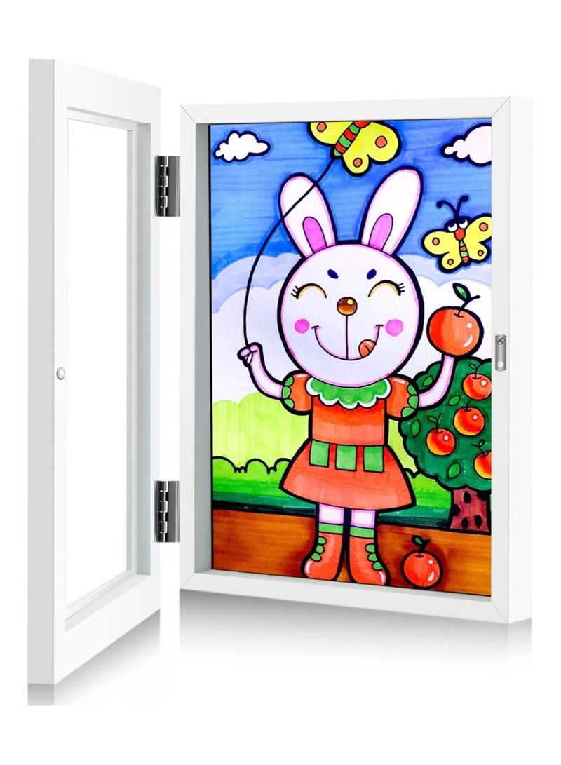 Kids Art Frames, Front Opening and Changeable Picture Display for A4 Art-Work, Storage Crafts, Drawing, Hanging Art, 8.3x11.8 (White, 1 Pack)