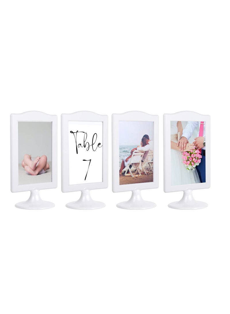 Double Sided Standing Picture Frames, 4x6 Inch Pedestal Photo Frame, Two Bulk Plastic Frames for Table Numbers, Wedding Tables(White, 4Pack)
