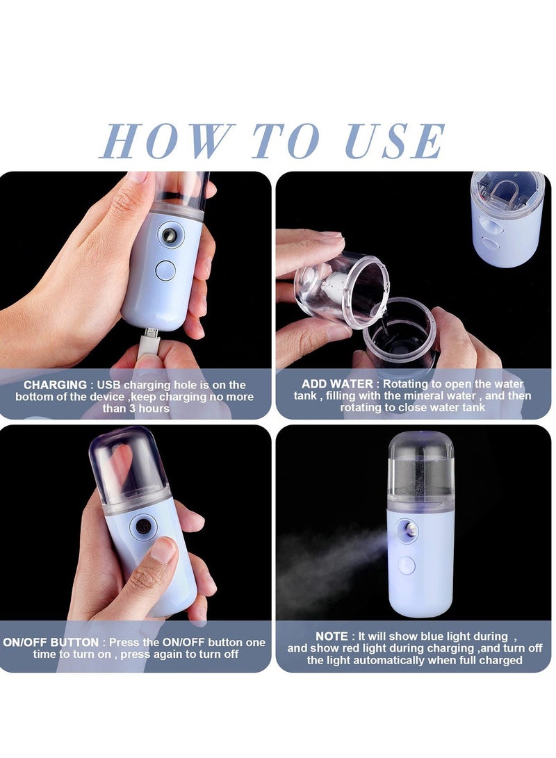 2 Pieces Nano Facial Mister 30 ml Mini Face Humidifier Portable Sprayer USB Rechargeable Handy Skin Care Machine for Hydrating, Daily Makeup (Black)