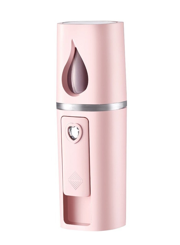 Portable Nano Facial Mister, USB rechargeable Mini Facial Steamer, Facial Handy Mist Sprayer with Mirror Design on Top Nano negative ion cold spray for Skin Care & Facial Body Moisturized, (Pink)