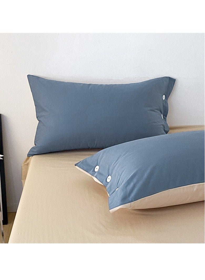 Bed Cover Set, Soft Luxurious Pure Bedsheet Set, Long-staple Cotton Simple Solid Color Bed Sheet Quilt Cover Bedding Twill Cotton Set,( Van star blue color, 2.0m bed sheet four-piece set)