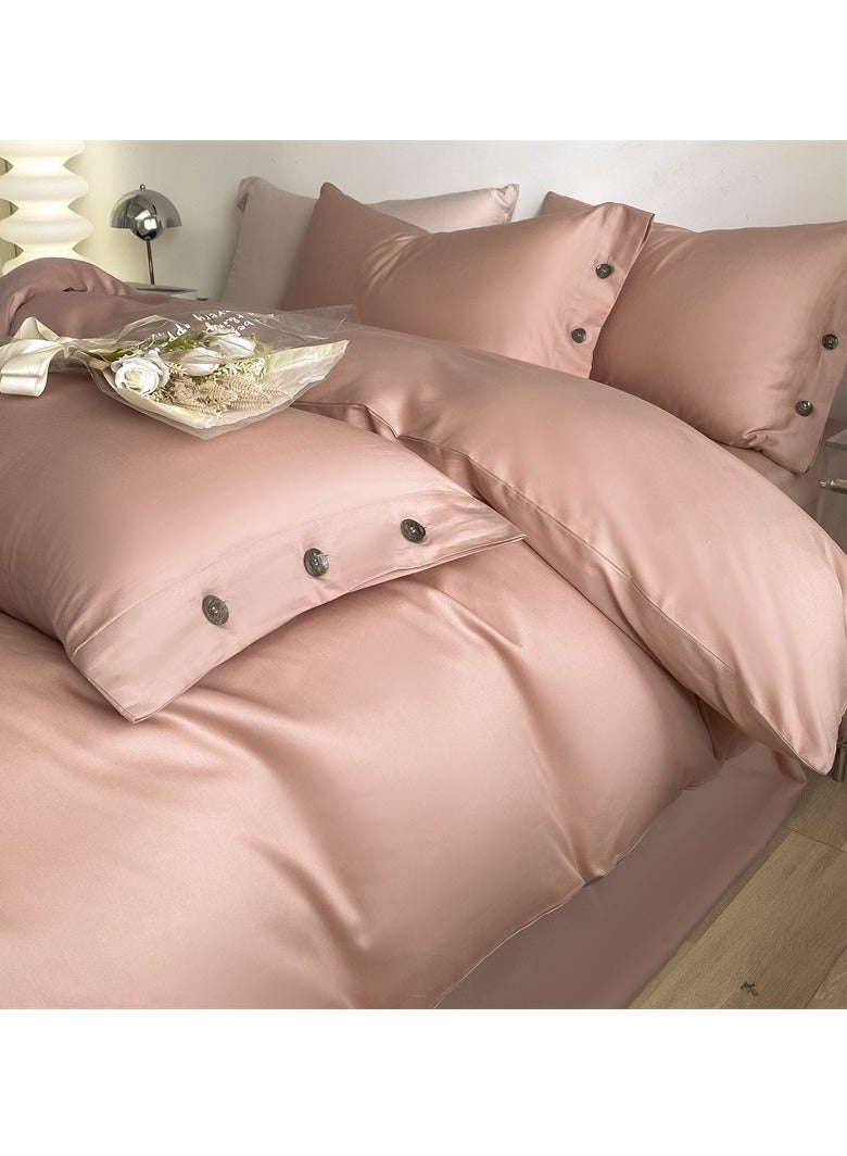 Bed Cover Set, Soft Luxurious Pure Bedsheet Set, Long-staple Cotton Simple Solid Color Bed Sheet Quilt Cover Bedding Twill Cotton Set, ( Light bean paste color, 2.0m bed sheet four-piece set)