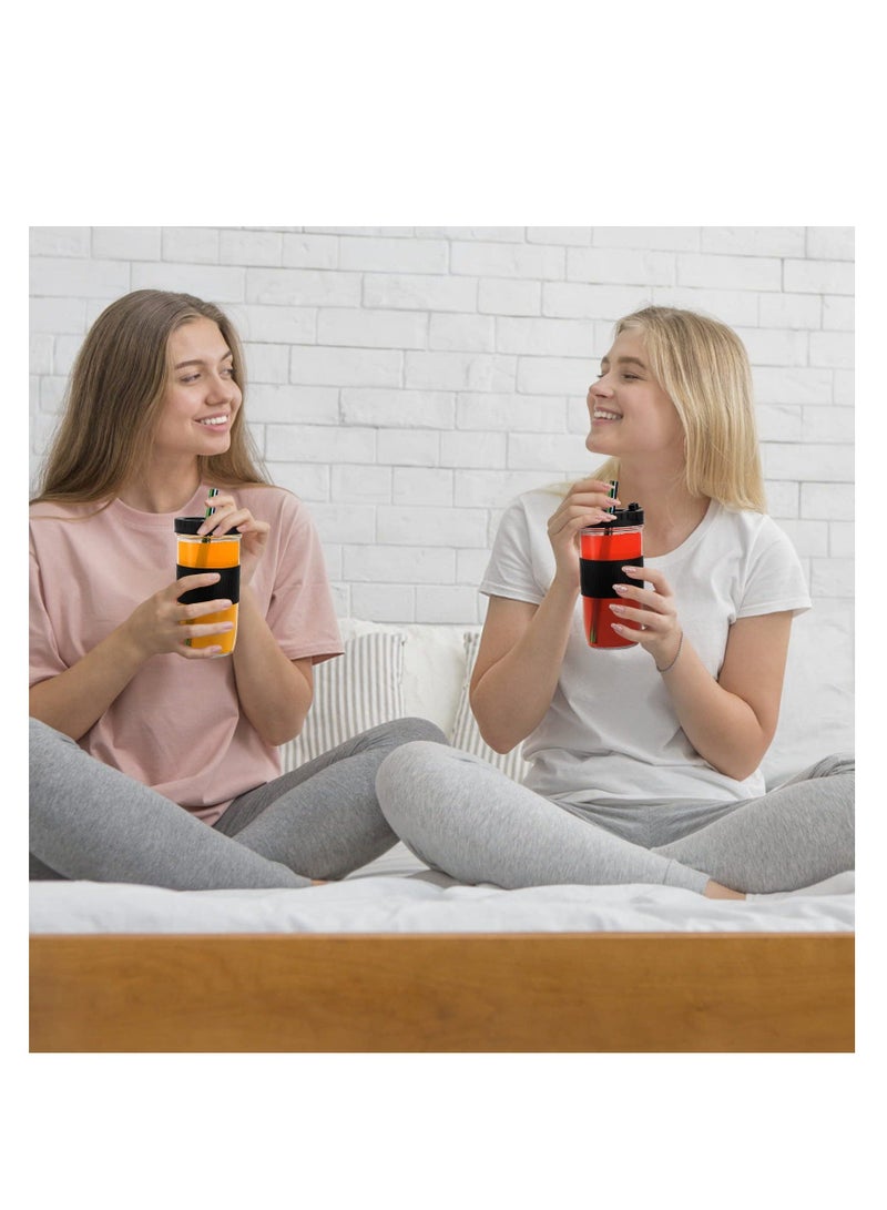 4 Pack 720ml Reusable Boba Cup with Lids and Straw, Iced Coffee Cups Glass Smoothie Cups, Bubble Tea Jar Silicone Sleeve, BPA Free, Dishwasher Safe, 2 Colors