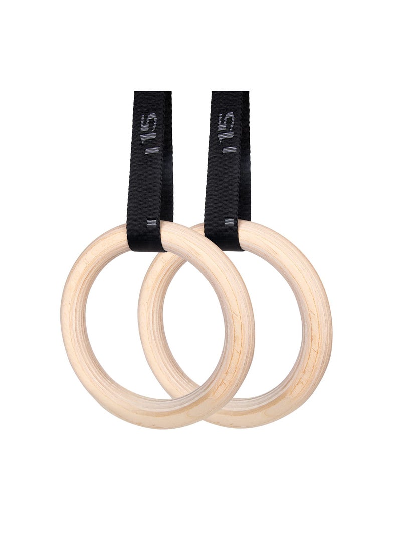 Gymnastics Rings, Olympic Rings Wooden Gym Rings 1500lbs with Adjustable Cam Buckle 14.8ft Long Straps with Scale Non-Slip Exercise Rings Training Rings for Home Gym Full Body Workout