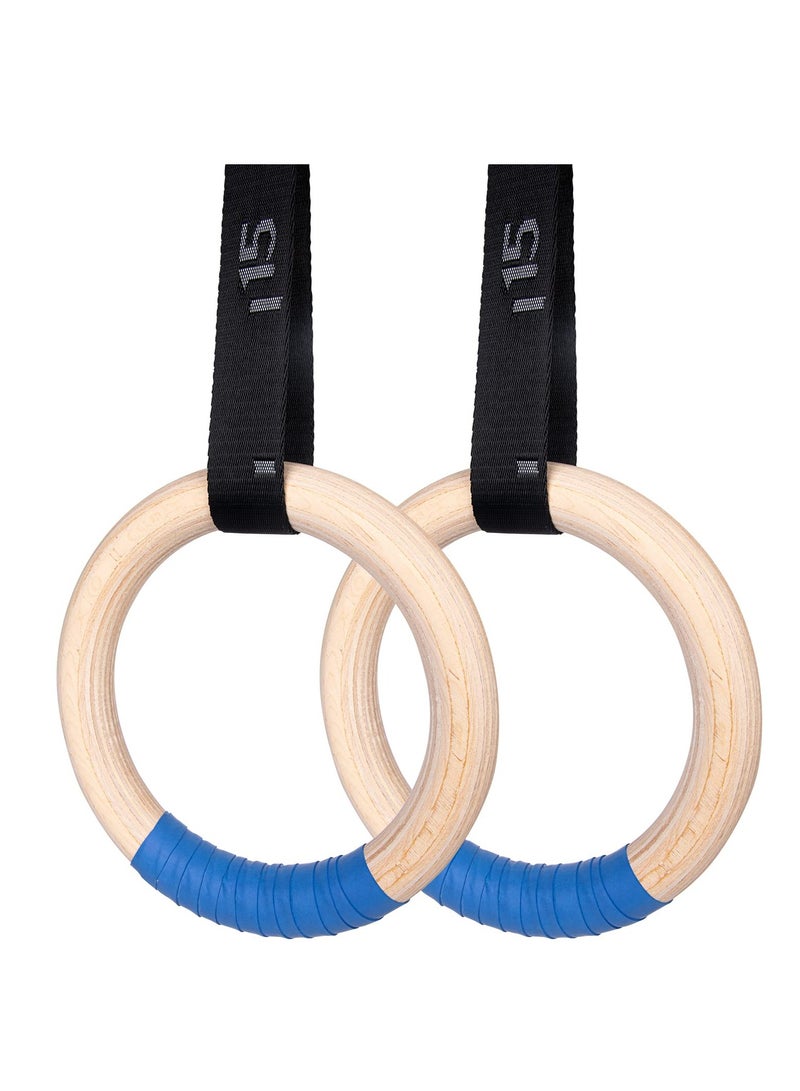 Gymnastics Rings, Olympic Rings Wooden Gym Rings 1500lbs with Adjustable Cam Buckle 14.8ft Long Straps with Scale Non-Slip Exercise Rings Training Rings for Home Gym Full Body Workout