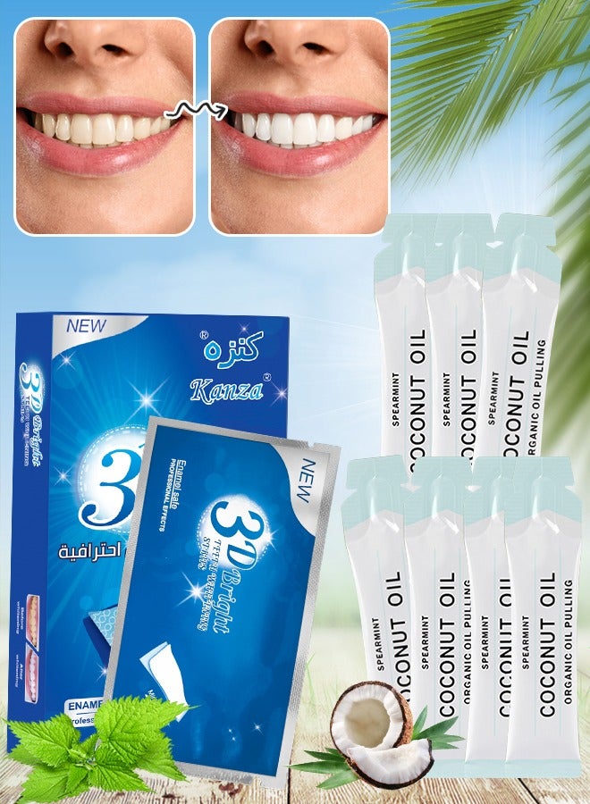 Teeth Whitening Combo 7 Pcs Coconut Oil Pulling Mouth Wash with 7 Treatment PAP+ Teeth Whitening Strips Teeth Whitening & Reducing Bad Breath Teeth Whitener for Teeth Enamel & Stains Removal Unisex