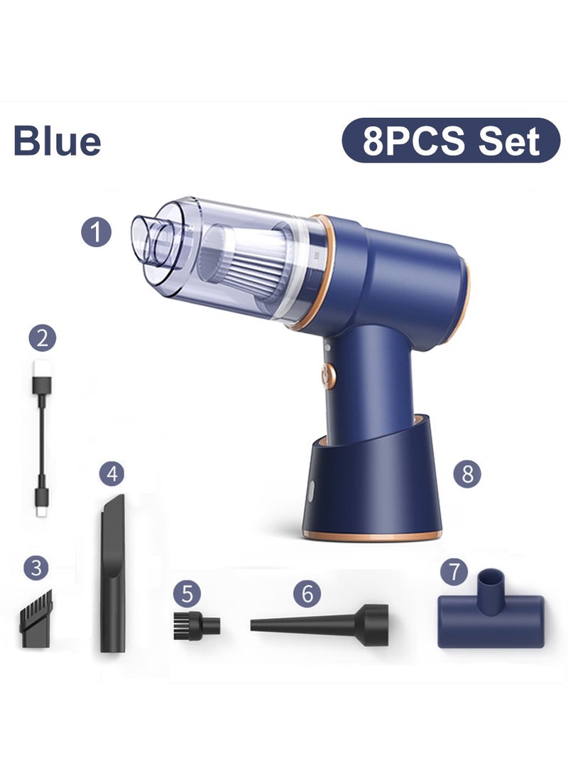 Car Vacuum Cleaner Cordless, Portable Handheld Vacuum Air Duster, Wireless Charging High Suction 2 In 1 Car Vacuum Cleaner For Car Home Office, ( Blue 117CG 8pcs)