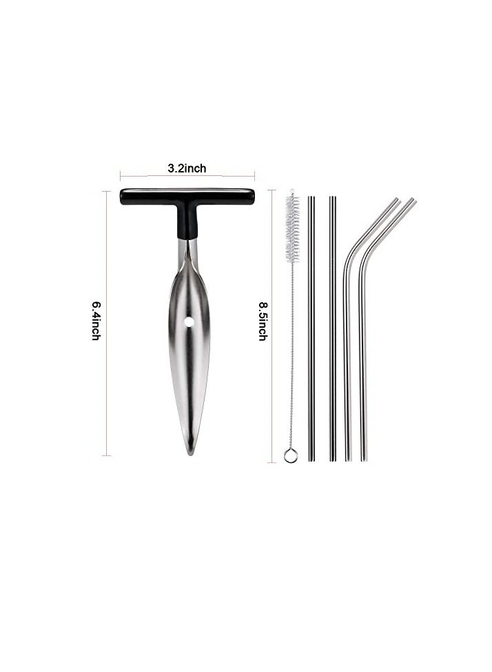 2 PCS Coconut Opener Tool Set with 4 Reusable Straws & Brush, Food Grade Stainless Steel Coco Nut Bottle for Young Thai Green Fresh Water, Safe and Easy Convenient Drill Punch
