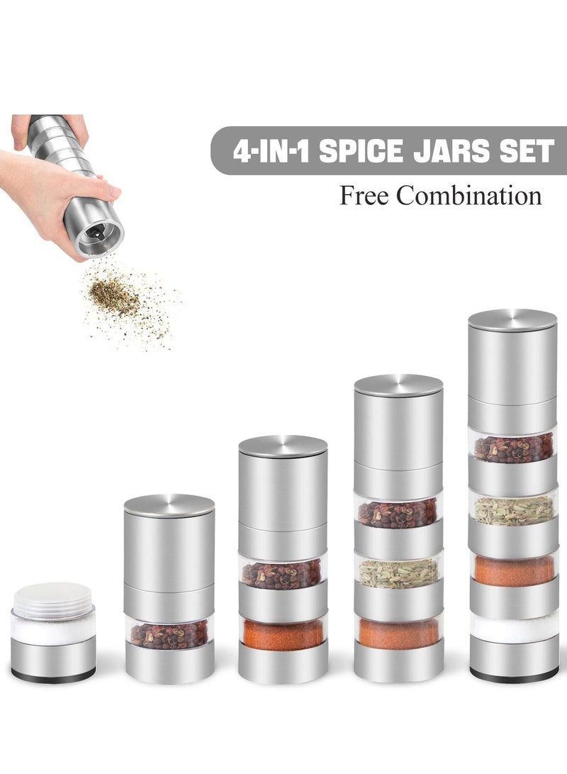 Mini Spice Jars Set with Lid, 4 in 1 Seasoning Container w/Spice Grinder, for Spice, Jam, Outdoor BBQ Camping Picnic