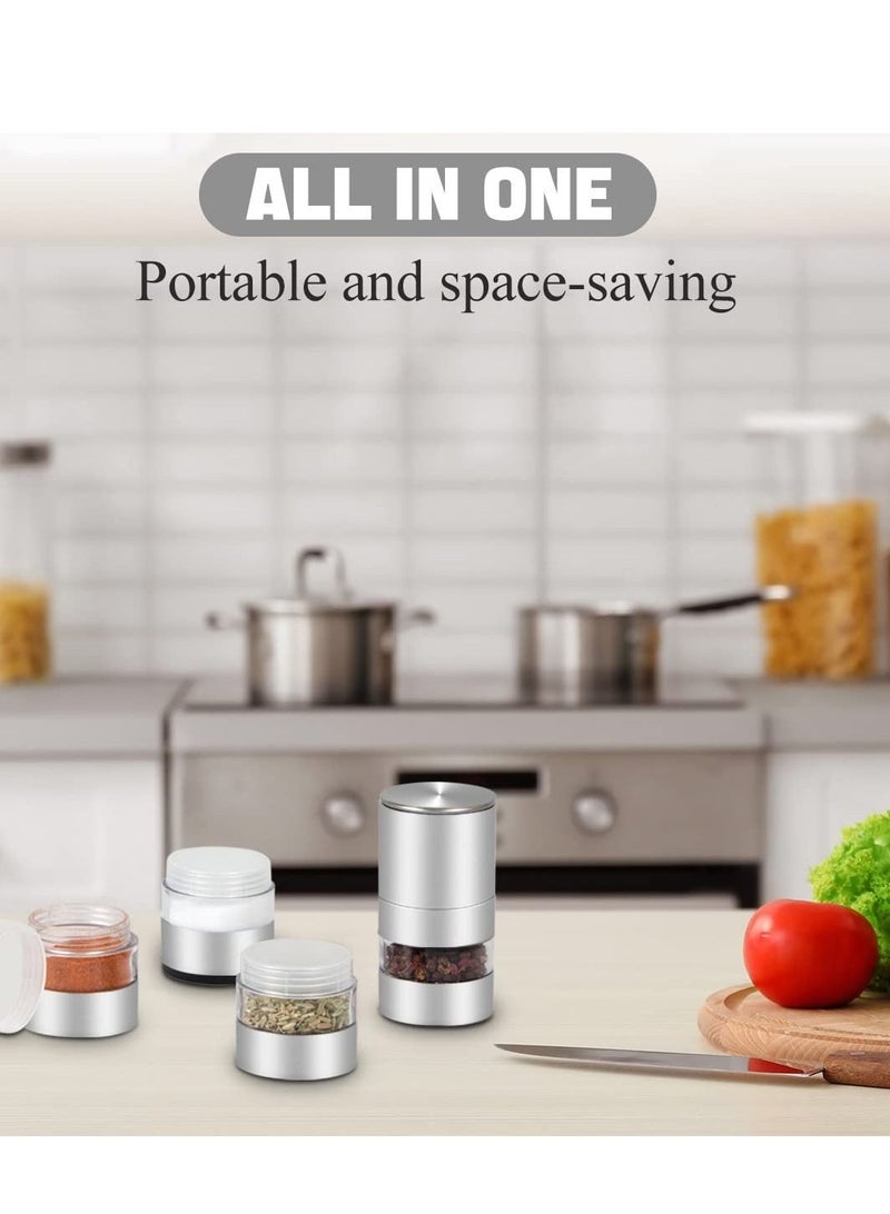Mini Spice Jars Set with Lid, 4 in 1 Seasoning Container w/Spice Grinder, for Spice, Jam, Outdoor BBQ Camping Picnic