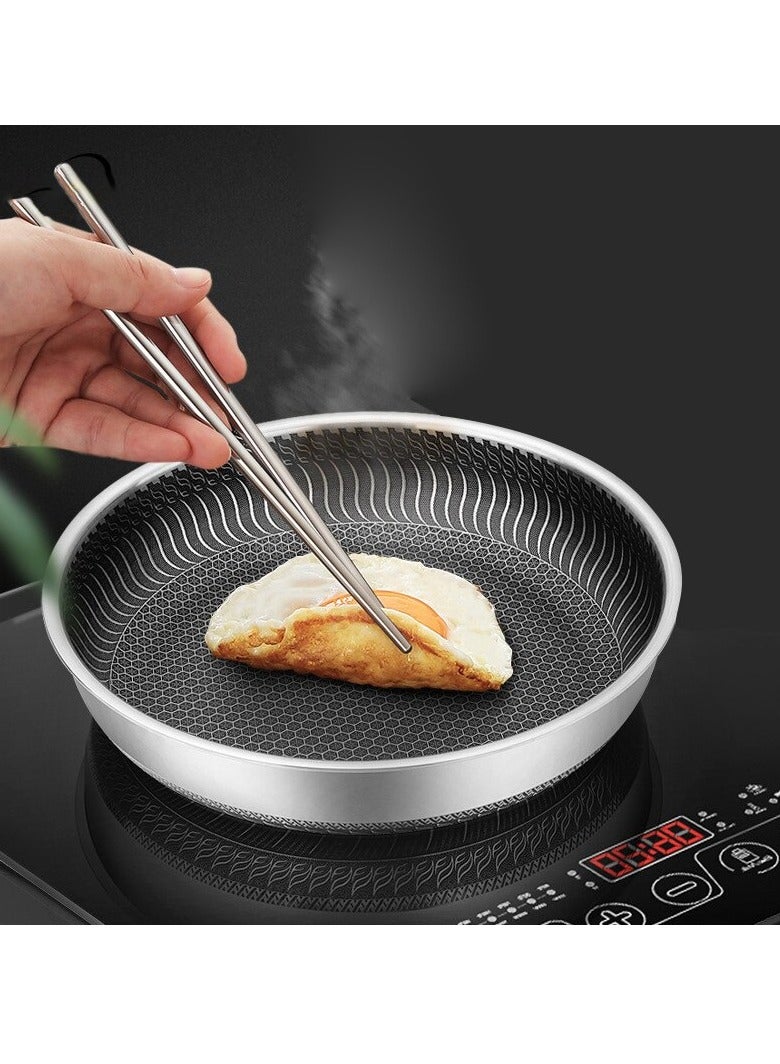 Stainless Steel Frying Pan, Whole Body Tri-ply Frying Pan, Scratch-resistant Non Stick  Double-sided Honeycomb Skillet Pan For All Stove, (28cm)