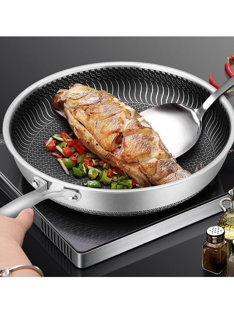 Stainless Steel Frying Pan, Whole Body Tri-ply Frying Pan, Scratch-resistant Non Stick  Double-sided Honeycomb Skillet Pan For All Stove, (30cm)