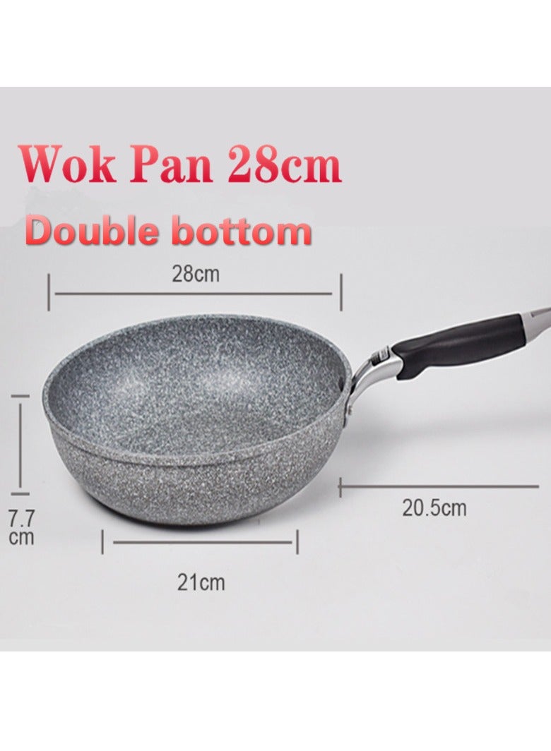 Smart Wok Pan With Marble Coating, Aluminium Fry Pan With Heat-resistant Handle,  Steak Cooking Gas Stove Skillet Cookware Tool For Kitchen Set, (Wok Pan 28cm)