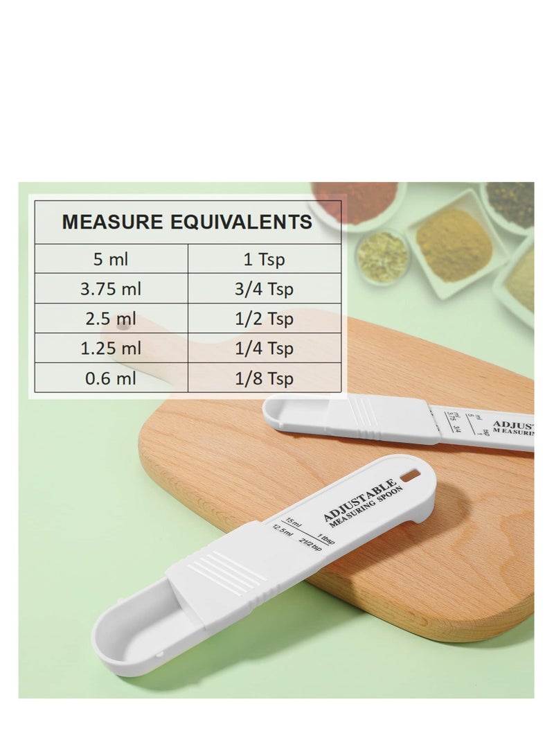 Adjustable Measuring Spoon Set, 6 Pcs Baking Cooking Chef Spoon, Metering for Kitchen Dry Liquid Ingredients Powder, 2 Sizes (White)